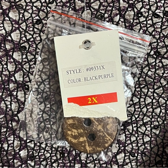 Kaktus Women's Size 2XL Purple Open-Weave Button Cover Up 3/4 Sleeves Boho-Chic - Picture 4 of 11